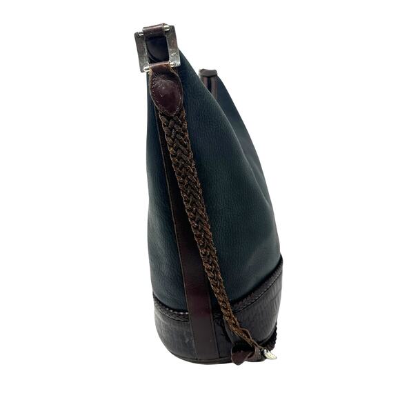 Brighton Bucket Bag Vintage Large Crossbody Pebbled Leather Black Brown‎ - Picture 7 of 11